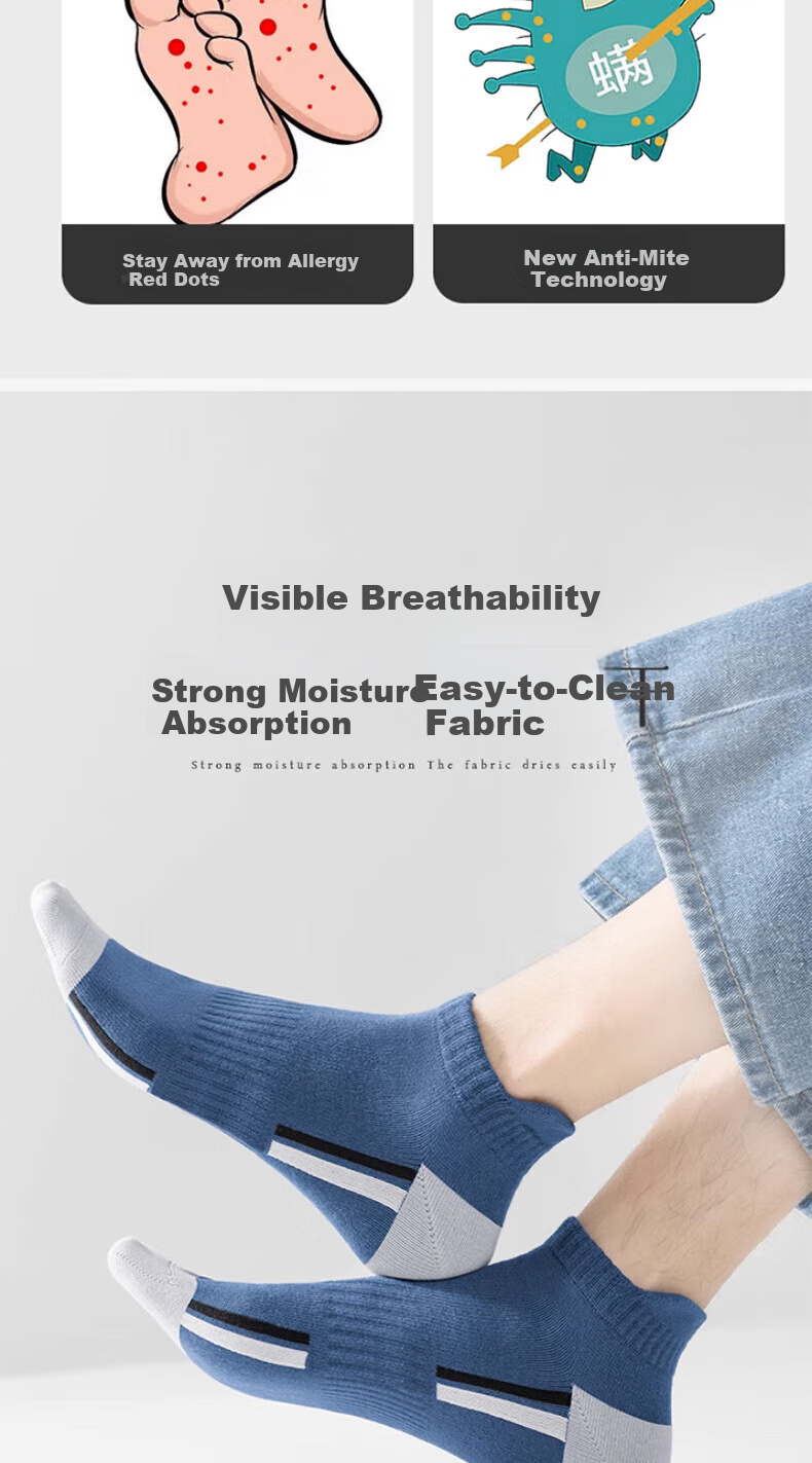 Yimian Men's Socks, Summer Thin Boat Socks, 100% Pure Cotton, Antibacterial And Odor-Resistant, Solid Color Sports Style Trendy Short Tube, 8 Pairs 9