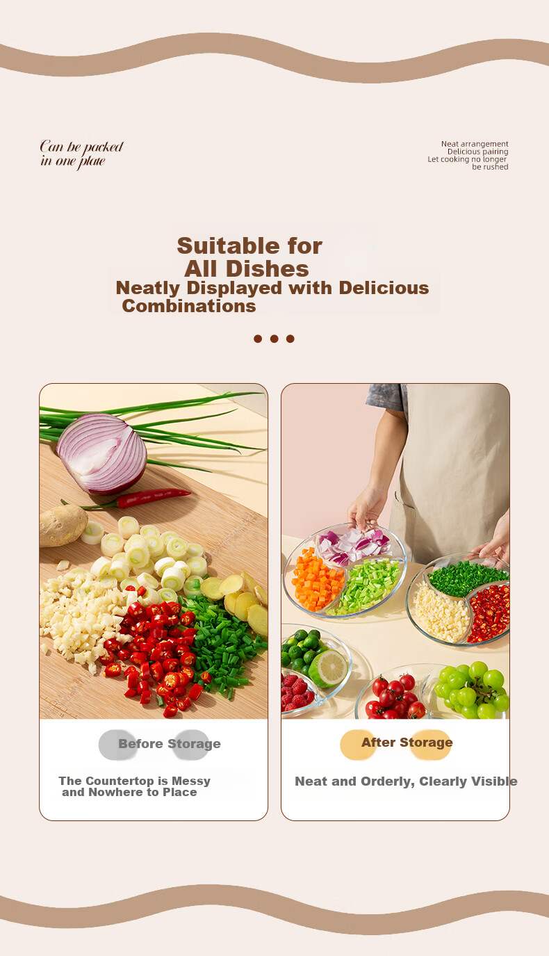 Newair Onion Ginger Garlic Prep Plate, Hot Pot Side Dish Plate, Compartmented Dining Plate, Seasoning Plate for Home Use, Small Condiments, Kitchen Countertop Glass Three-Compartment Plate 2