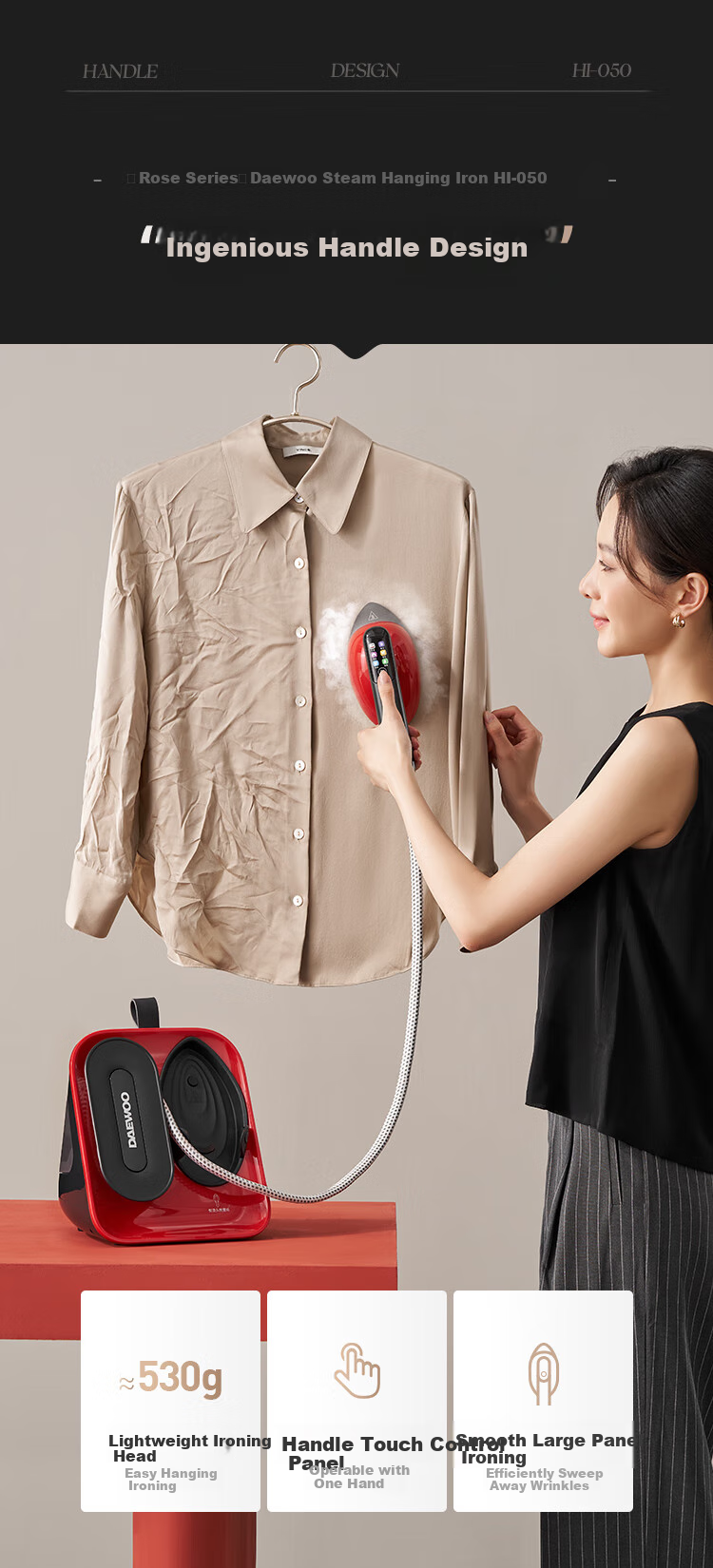 DAEWOO High-End Home Garment Steamer Iron Portable Desktop Spray Iron Hair Raising Easy Storage High-Pressure Steam Handheld HI-050MAX 6