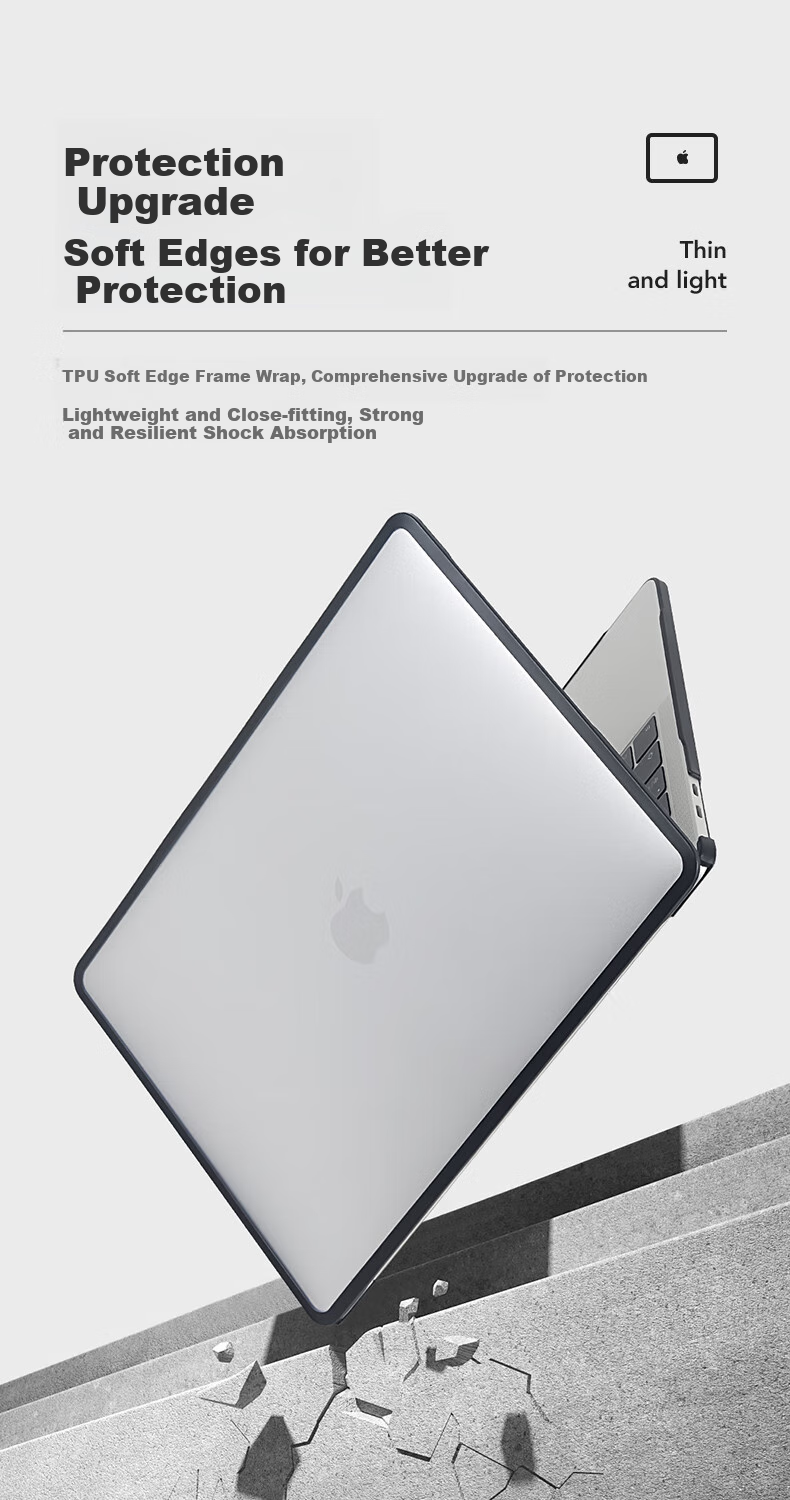 DiyiGongfang Compatible with Apple Laptop Protective Case for Macbook Pro 13/13.3, M1/M2 Accessory Shell, Ultra-Thin Protective Cover, Silicone Upgraded TPU Soft Edge Outer Case 3