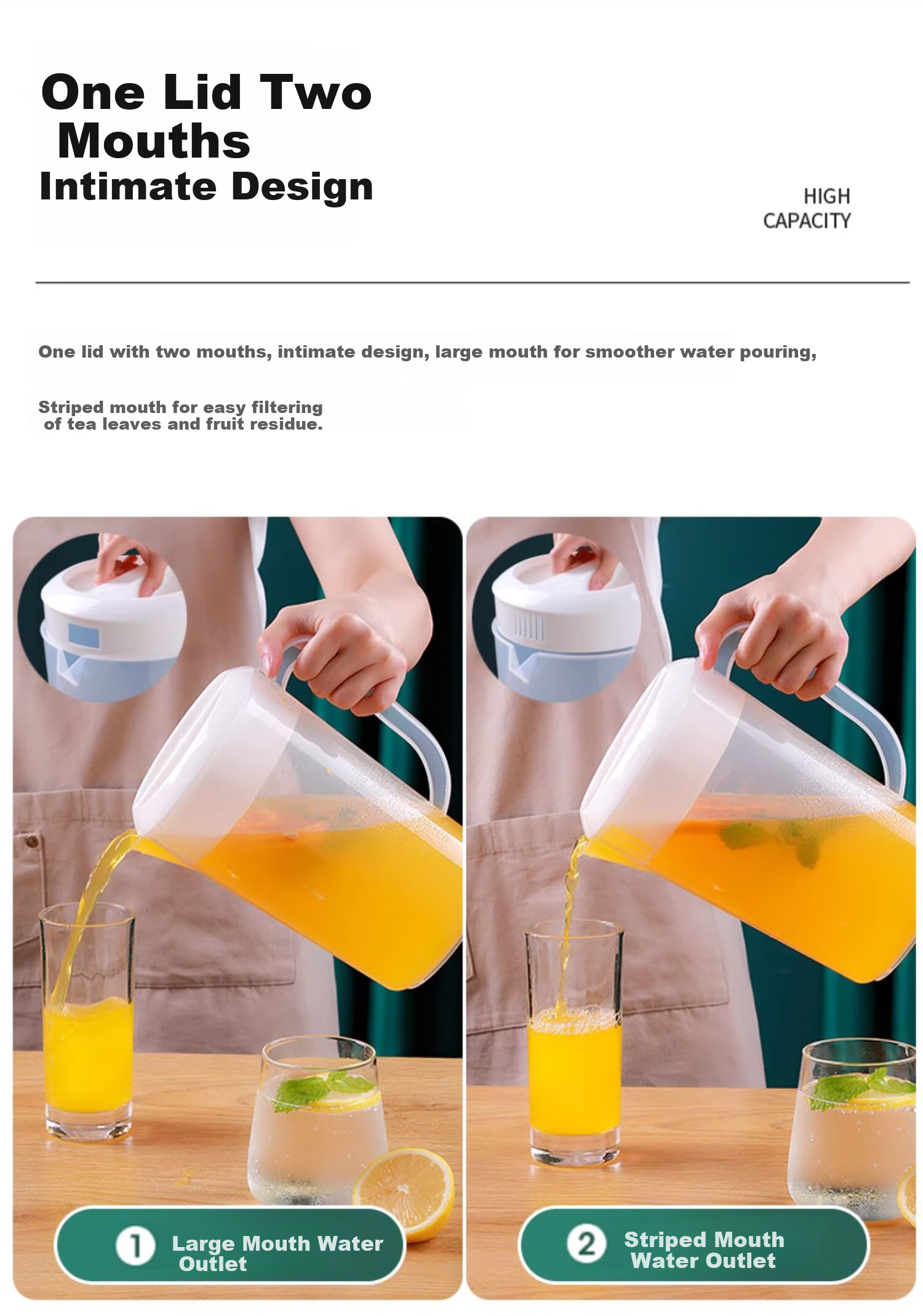 MENGTING Cold Water Pitcher, Heat-Resistant with Filter, Large Capacity Refrigerator Water Jug, Plastic Household Cold Boiled Water Pitcher for Fruit Tea, 2L 5