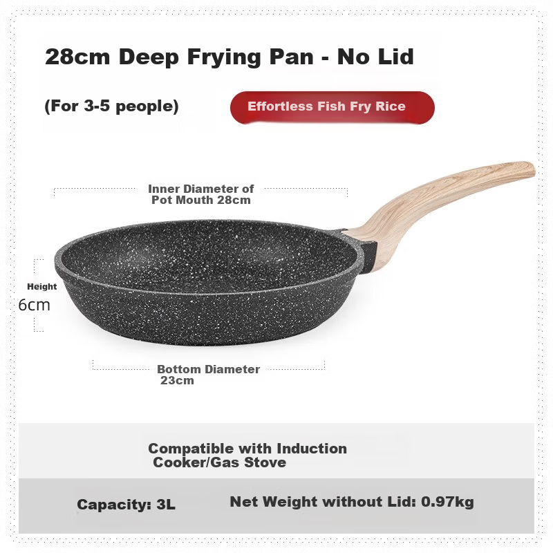 CaROTE Maifanshi Flat-Bottom Pan, Steak Griddle, Non-Stick Pan, Household Titanium Pan, Small Frying Egg Pan for Induction Cooker, 28cm without Lid