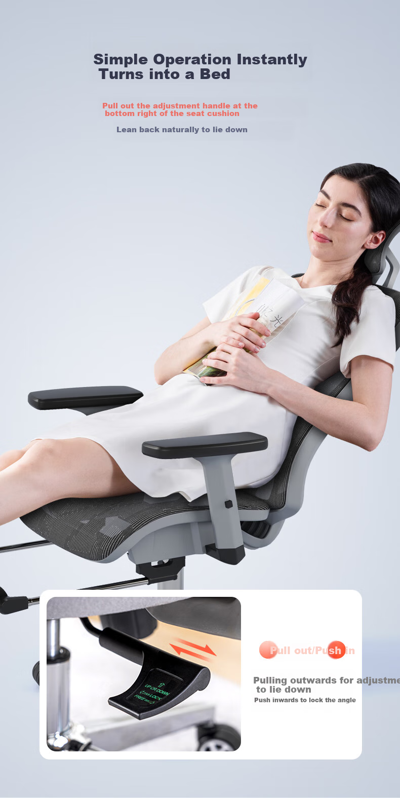 BECAUSES Ergonomic Chair, Multifunctional Comfortable Office Chair for Long Sitting, Reclining Nap Computer Chair, Gaming Chair, 0815T Black 8