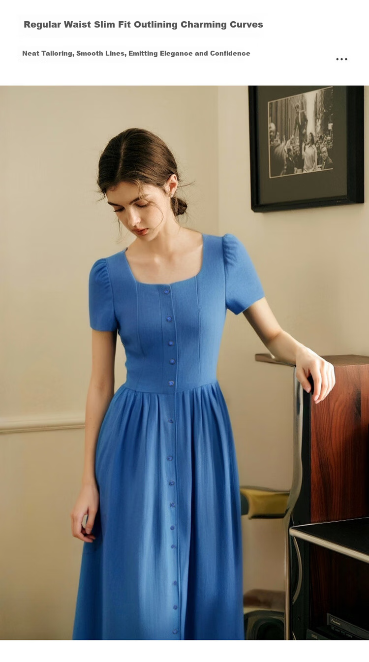 Olrain Eurielle Summer Women's Commuter Lyocell Dress Square Neck Waist Cinch Vacation Maxi Dress Klein Blue S 5
