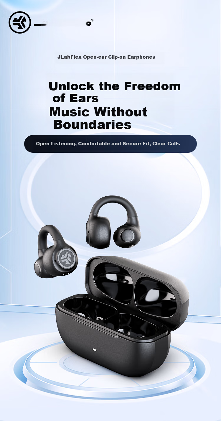 JLab Flex Ear Clip Headphones, Bone Conduction Concept Non-In Open Wireless Bluetooth Headphones, Gaming Music Sports Earphones, Comfortable Wear/long Battery Life, Wilderness Gree 1