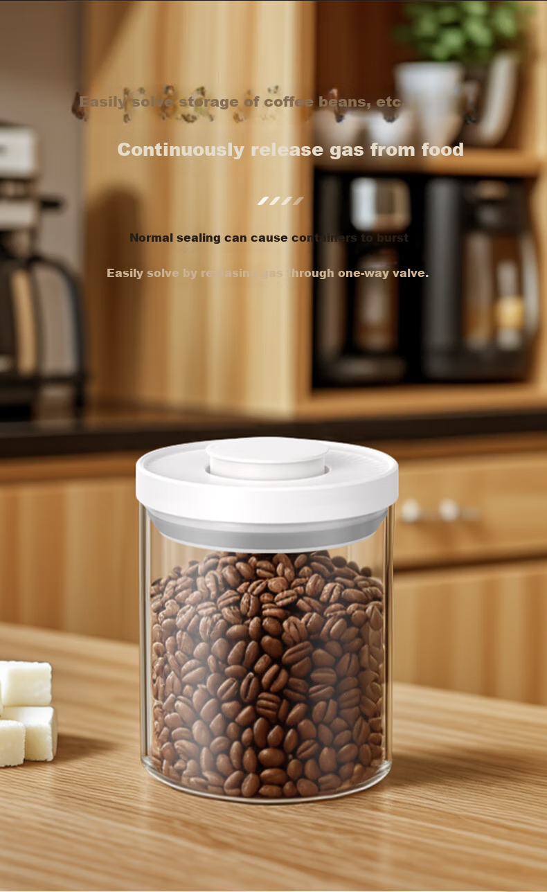 CLITON Glass Airtight Container, Push-Button Coffee Bean Storage Jar, Refrigerator Storage for Grains, Tea Leaves And Dried Goods, Food Preservation Container, 1000ml 7