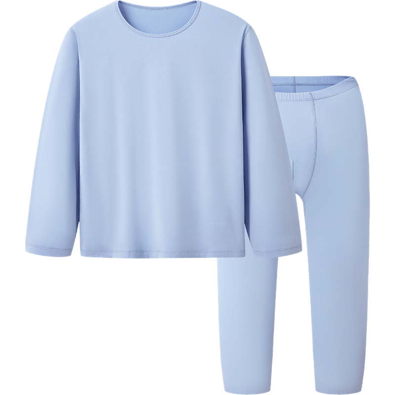 THREEGUN Kids A-Class Fireproof Cotton Crew Neck Boys' Mid-Large Student Underwear Set Taro Blue 165