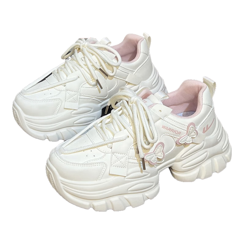 Warrior Women's Dad Shoes, 2025 Autumn And Winter Leather Versatile Casual White Sneakers, Thick-Soled Height-Increasing Winter Student Sports Shoes