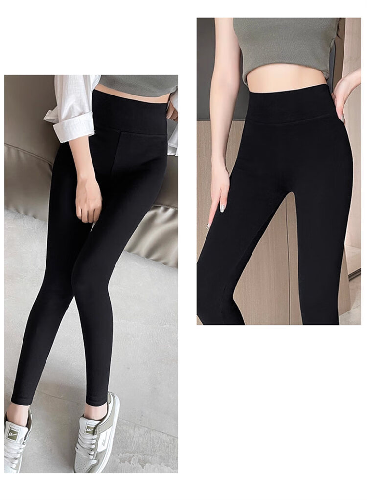 LangSha Black High-Waist Sharkskin Pants for Women Autumn Winter New Thickened Fleece Warm Slim Fit Casual Outerwear Leggings 8