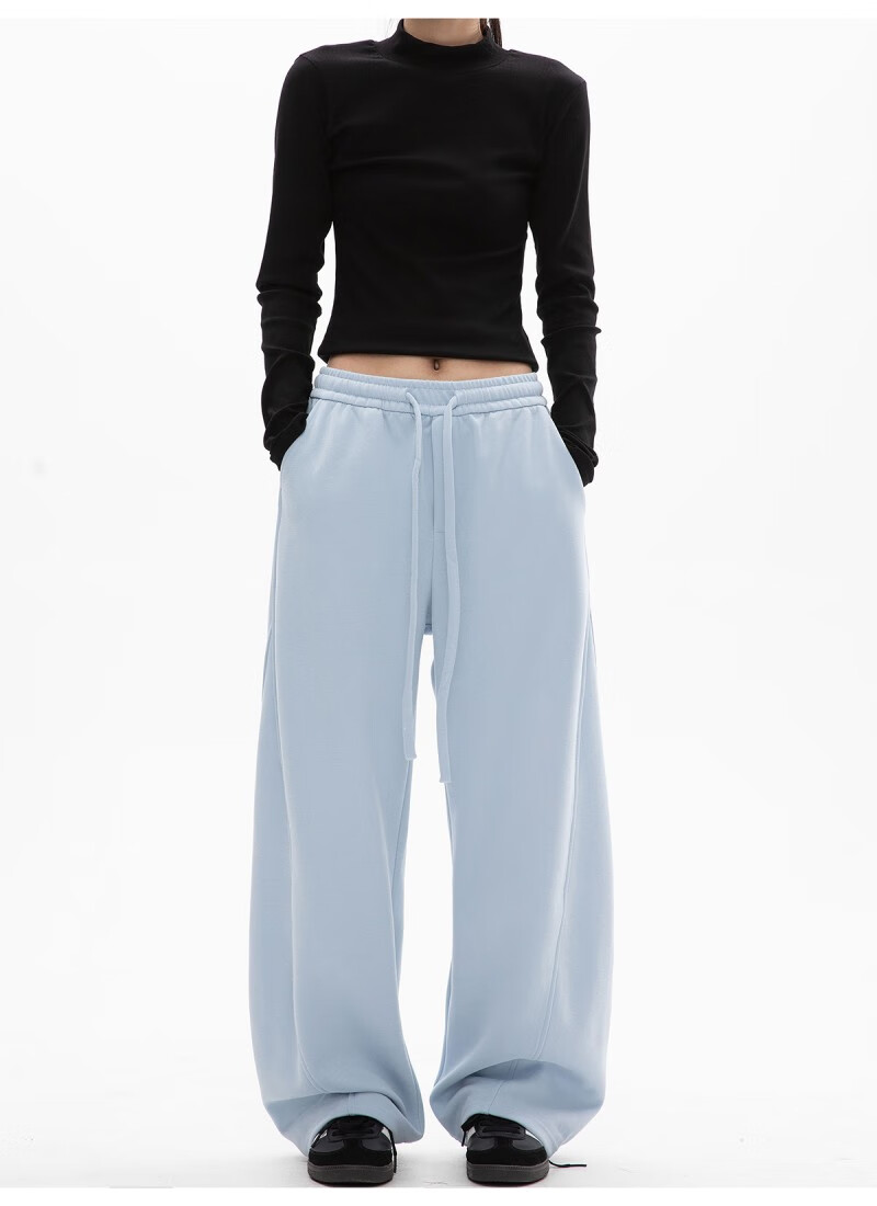 ICH MODE Women's American Style Casual Pants Spring Autumn New Sports Sweatpants Loose Straight-Leg Versatile Wide-Leg Pants Black L 12