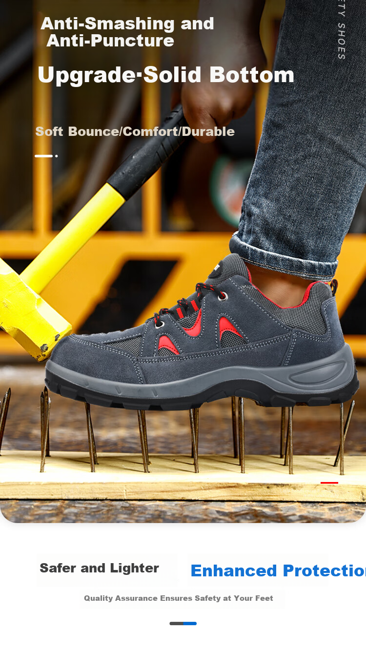 JUNBU Safety Shoes for Men, Steel Toe Cap, Puncture-Resistant, Breathable, Wear-Resistant, Construction Site Work Safety Functional Shoes 3020-1 Size 38 3