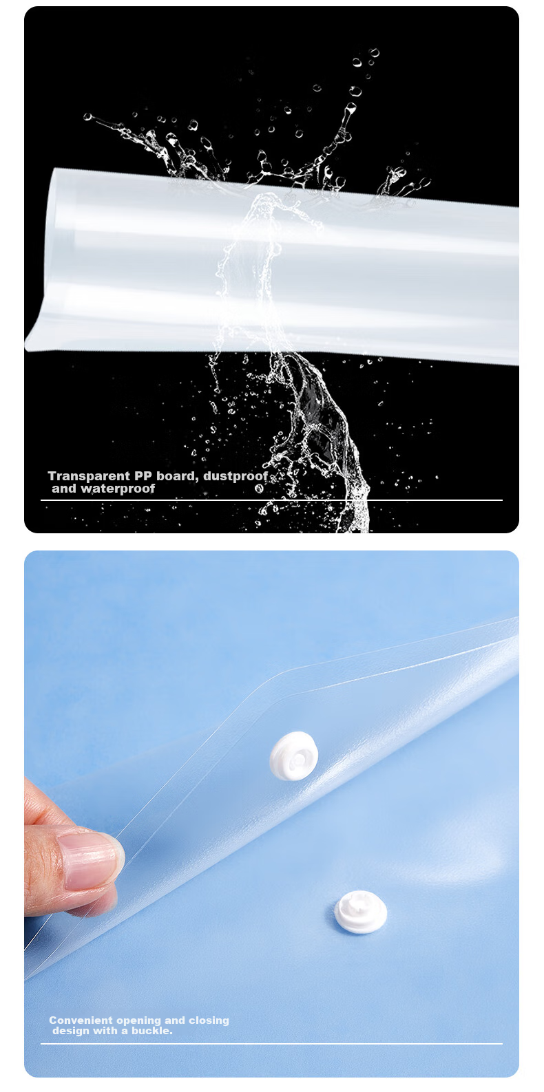 COMIX 20-Pack A4 Button Closure Transparent File Folders, Waterproof Document Sleeves, Invoice Management Exam Paper Storage Subject Classification C310E 11