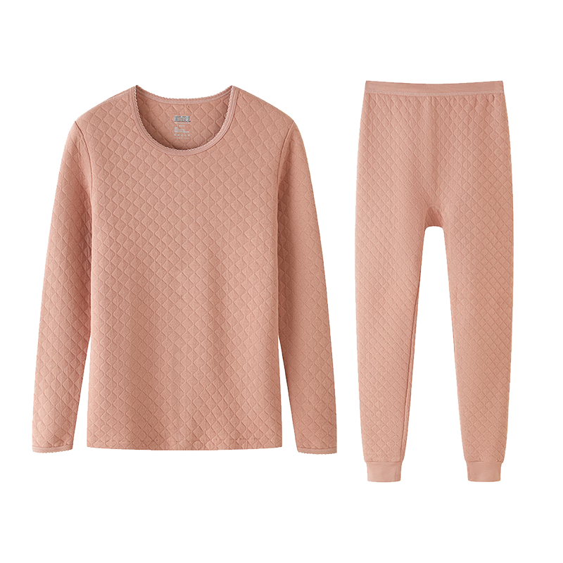 Yiershuang Ai Grass Self-Heating Three-Layer Thickened 100% Cotton Thermal Underwear Set for Women 7A Antibacterial Autumn Top and Bottom