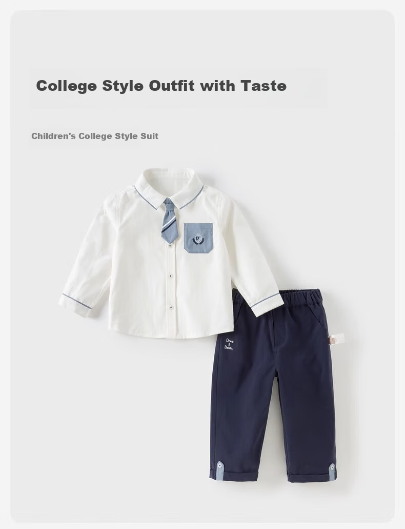 DAVE & BELLA Children's Long Pants Set, Autumn Wear for Boys, Casual Long-Sleeve Shirt, Preppy Style Two-Piece Set 1