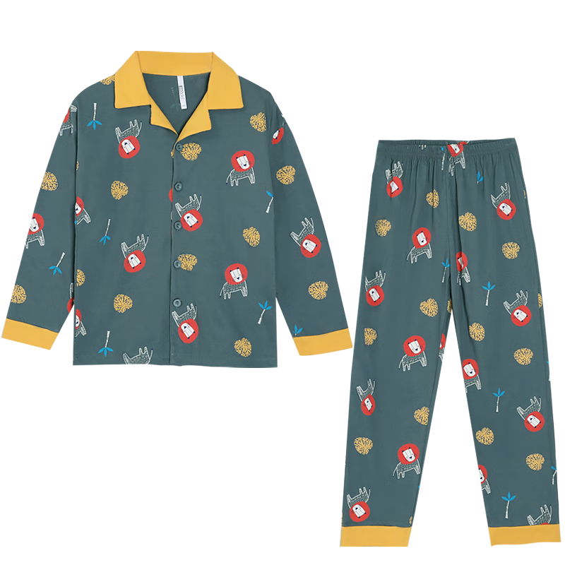 Hodohome Boys' Pajamas, Class A Pure Cotton Home Wear, Cartoon All-Over Print Long-Sleeve Cardigan Set, 501 Blue, Size 165