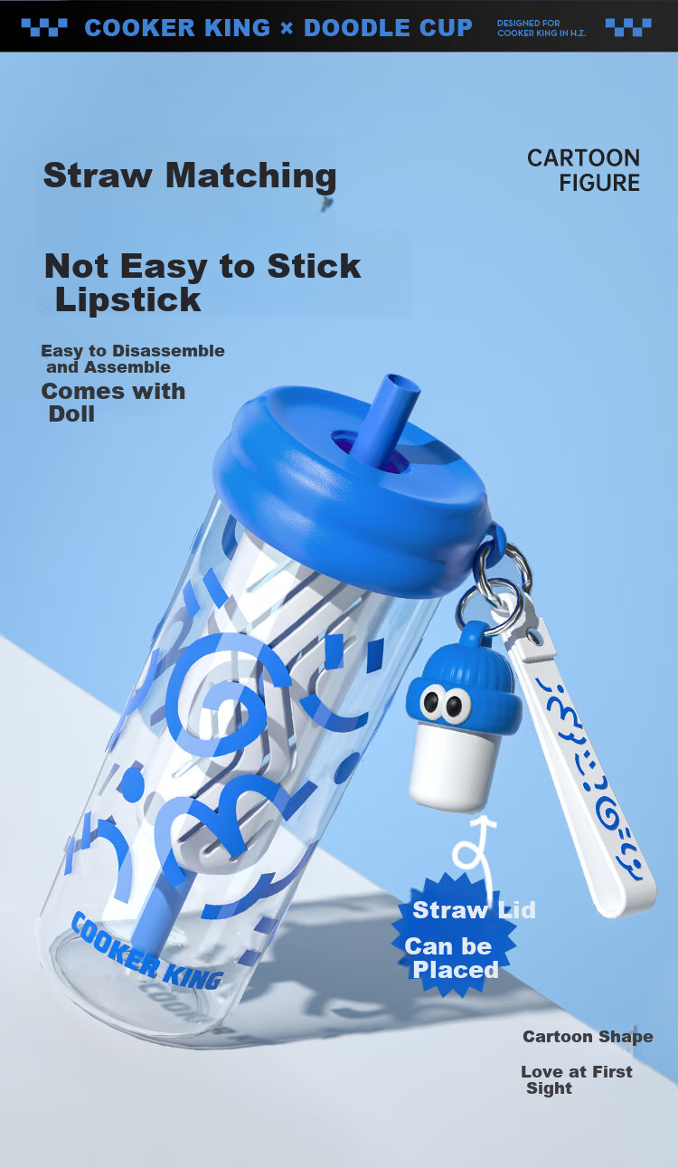 COOKER KING Tritan Plastic Cup with Straw, Shatterproof Tea Compartment, Detachable Portable Large Capacity Water Bottle, Blue-Purple, 650ml 5