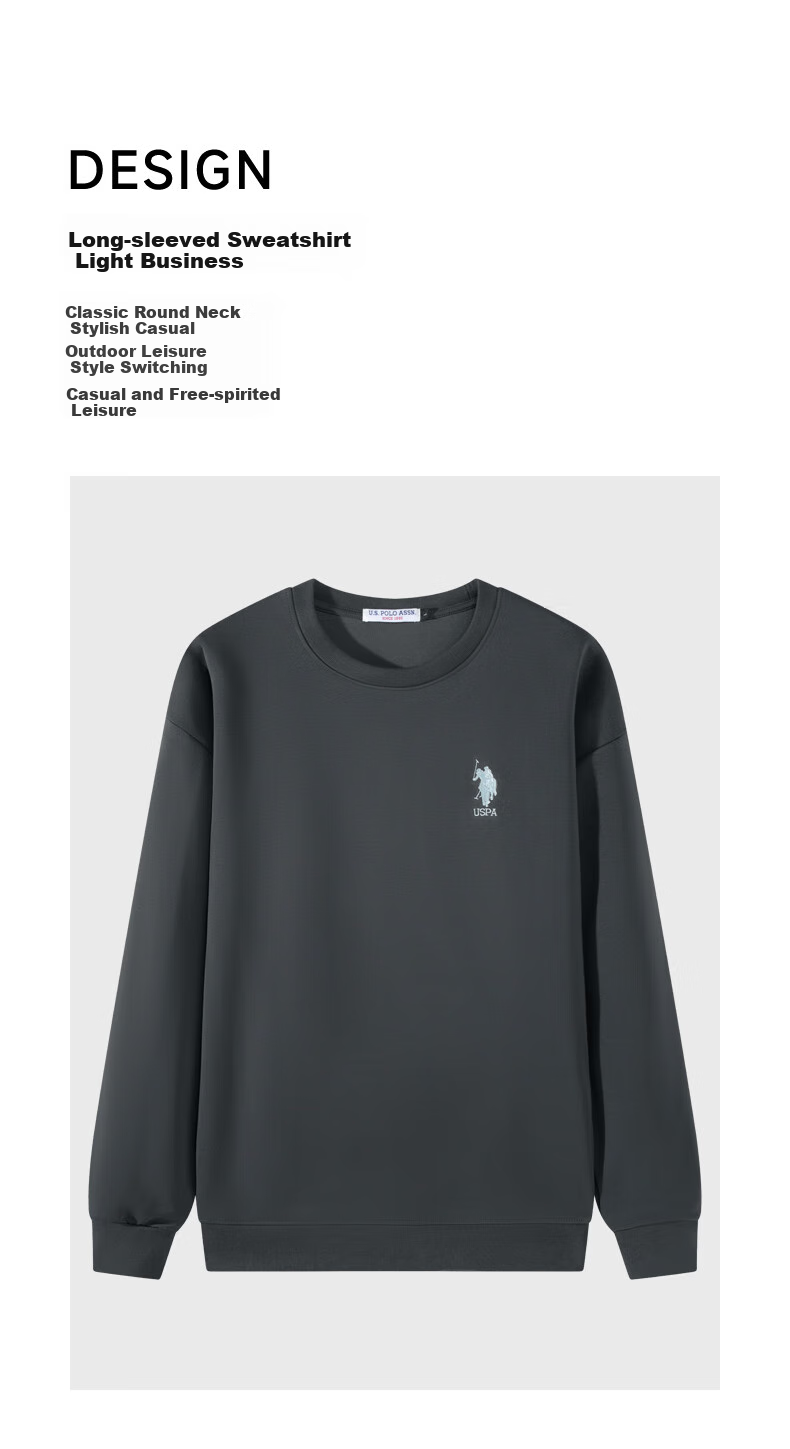 U.S. POLO ASSN. Men's Sweatshirt, Autumn And Winter Polo, High-End Casual Round Neck Undershirt, Sports Long-Sleeve T-Shirt for Men, Gray-Green, XL 2