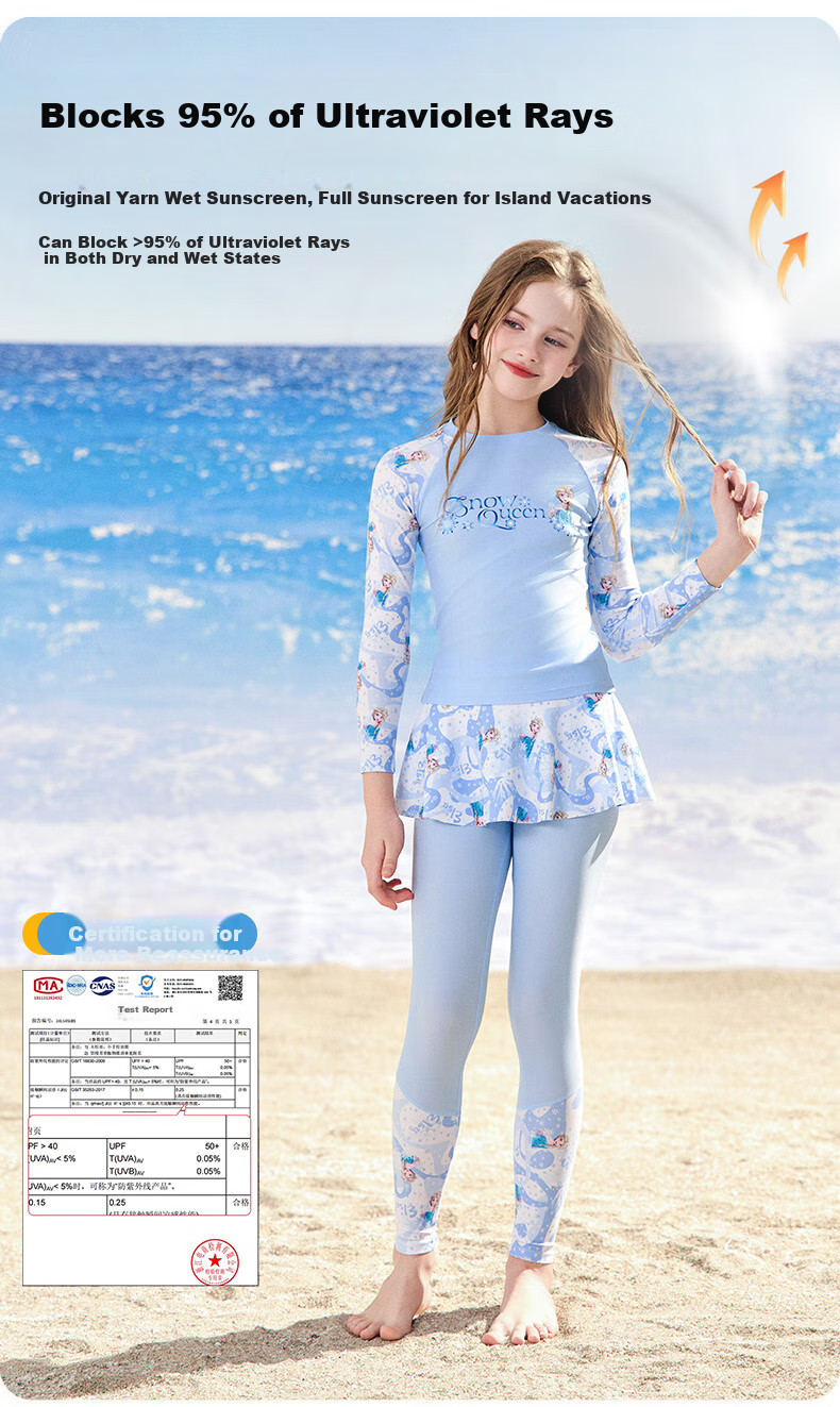 Disney Kids Girls Two-Piece Long Sleeve Long Pants Warm Thermal Swimwear A-Class D35197 Light Blue 140 1