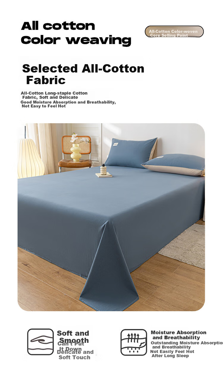 Grace 100% Pure Cotton Bed Sheet, Class A 7A Antibacterial, All-Cotton, Student Dormitory Single Bed Sheet, Single Piece, 160*230cm, Water Gree 3