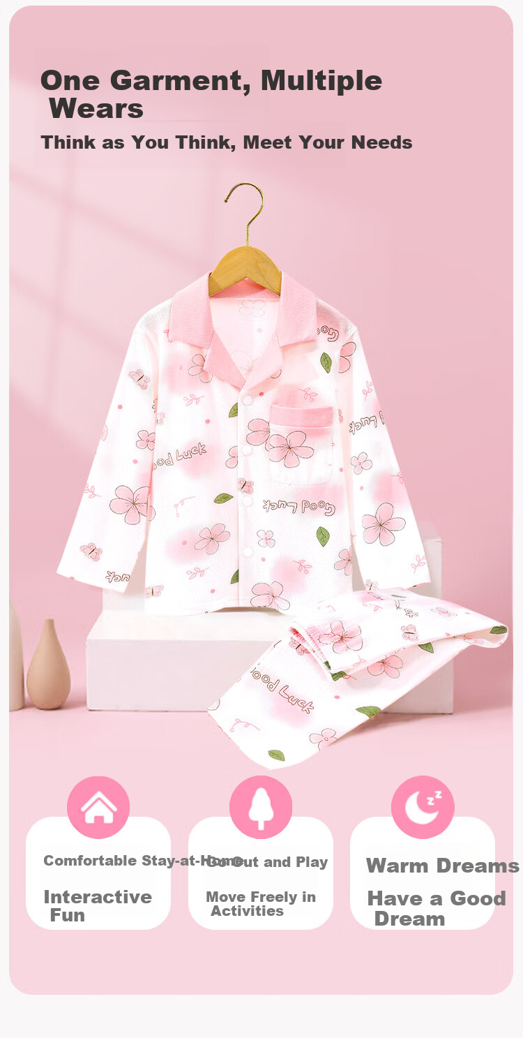 DEESHA [100% Class A Cotton] Children's Pajamas Spring And Summer Girls' Loungewear Youth Baby Air Conditioning Suit Set 4