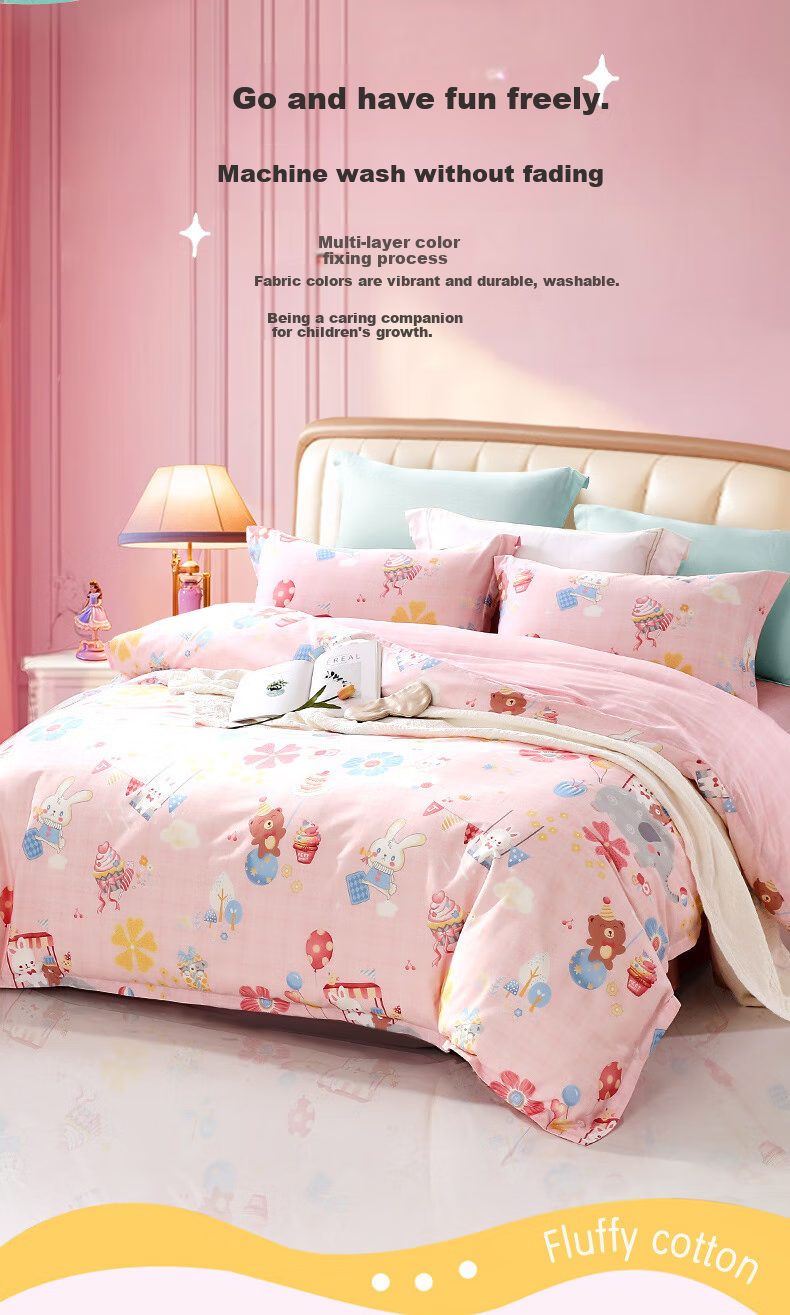 Fuannaertong 100% Pure Cotton Four-Piece Bedding Set for Infants And Toddlers, Class A Extra Large Bed Sheet Duvet Cover Pillowcases for 1.8m Bed 230*229cm 4
