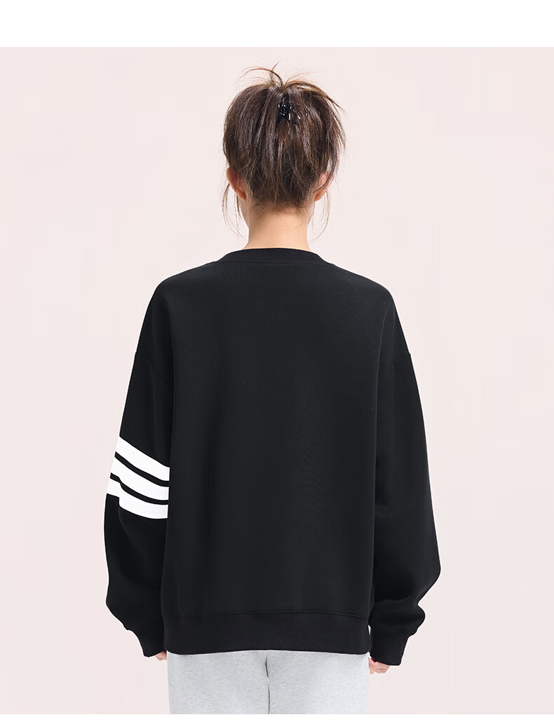Charles Heart American Style Three Stripes Crewneck Sweatshirt Loose Fit Spring Autumn Couple New Heart Embroidery Long Sleeve Light Heather Gray XS 3