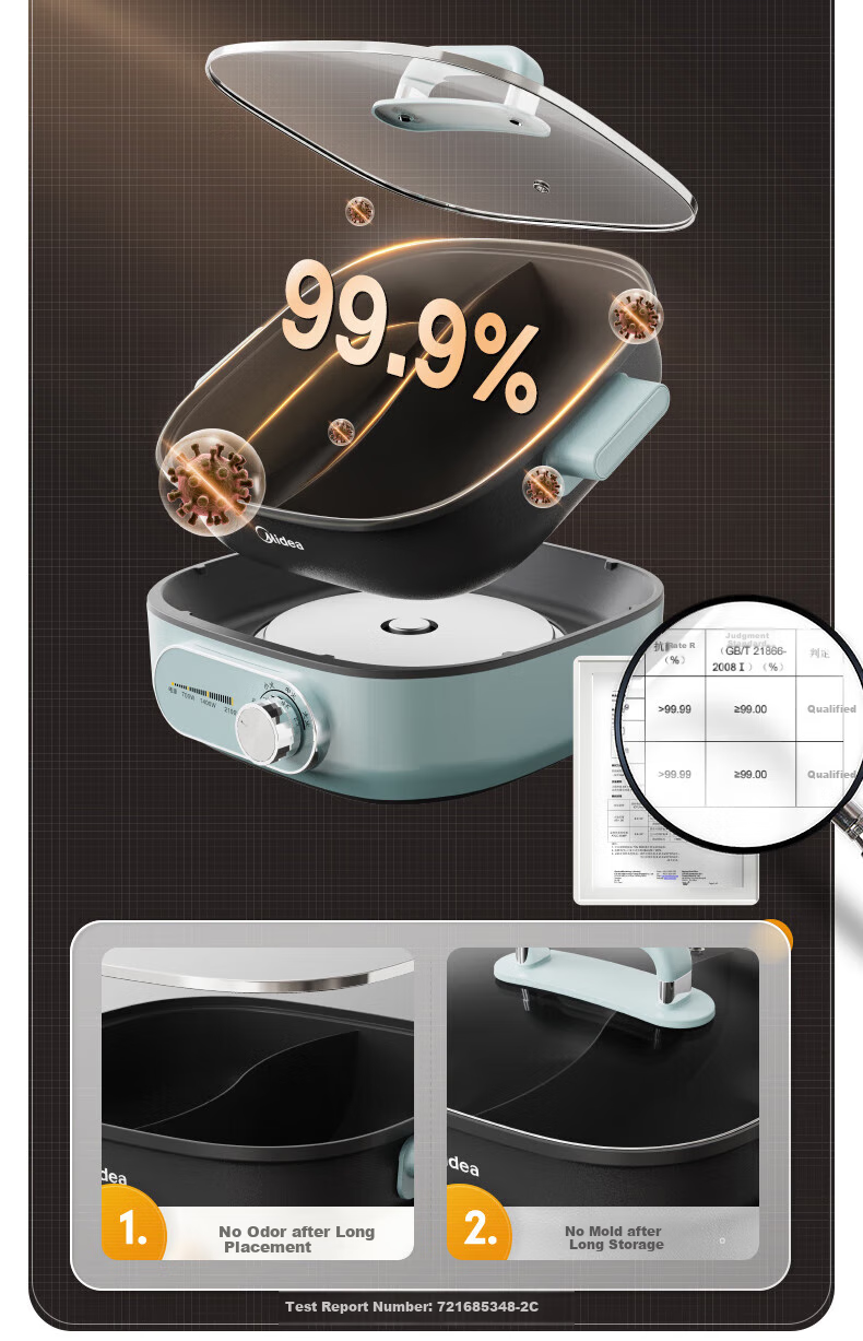 Midea Electric Hot Pot, Dual-Sided Pot for Home Use, 4-6 People, 6L Capacity, Titanium And Ceramic, Zero Fluorine, Antibacterial, Dormitory Style, Detachable Design, 9CM Deep, Multifunctional, Bionic Non-Stick Pot, New Electric Cooker, Self-Operated 22