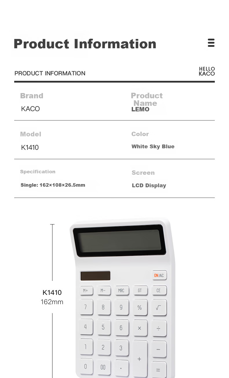 KACO Financial Office Calculator with 12-Digit Large Screen, Dual Power Supply, Desktop Calculator, Office Supplies, Sky Blue Color K1412 6