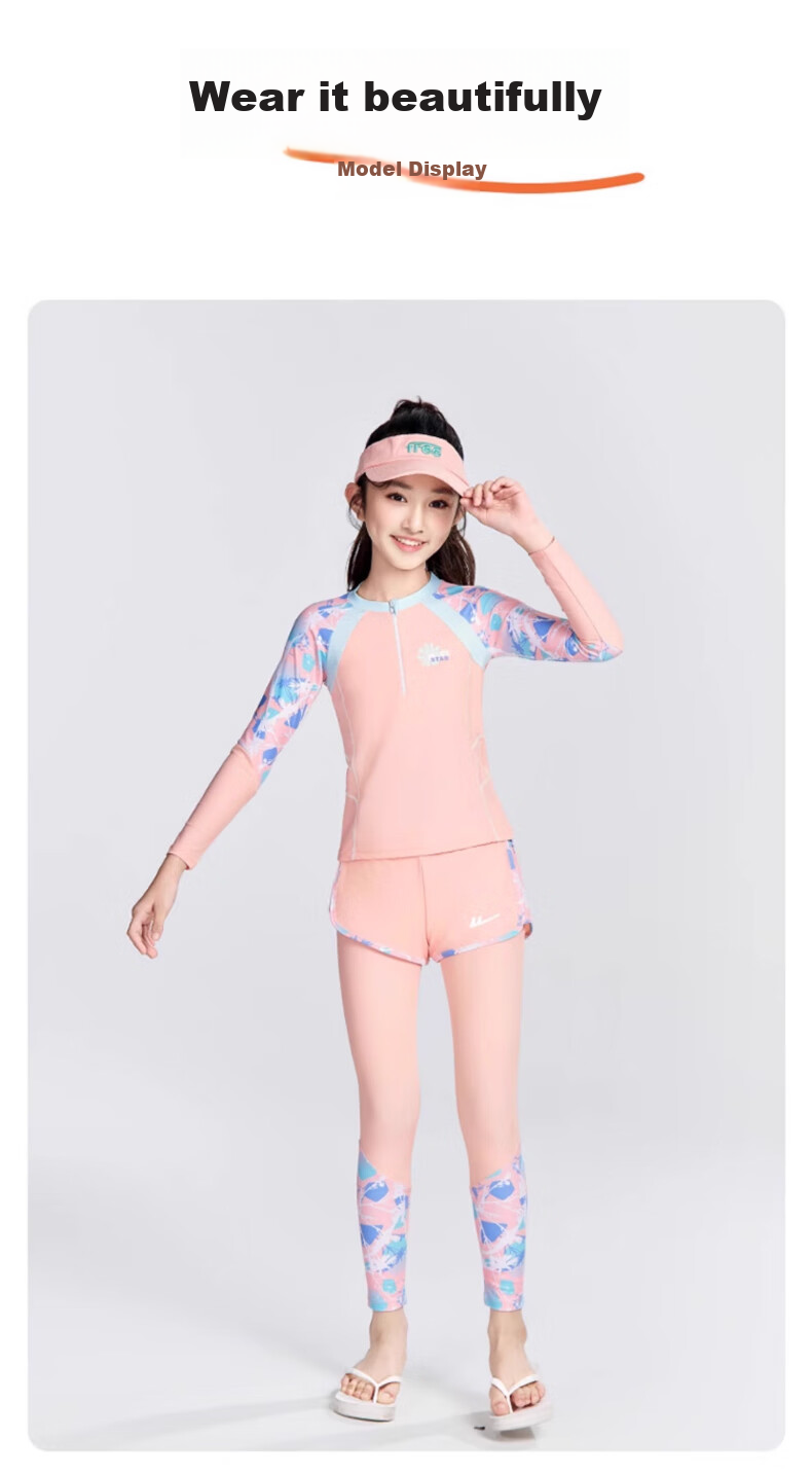 Huili Children's Swimsuit, Girls' Long-Sleeve Swimwear, for Older Kids And Girls, Two-Piece Swimming Costume 35342H1M, Purple, Size 135 8