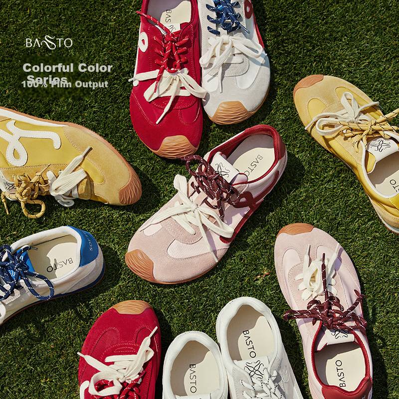 BASTO [Zhang Yuexi Style] Candy-Colored Height-Increasing Training Shoes, Slanted Casual Forrest Gump Shoes for Women, Pink, Size 36