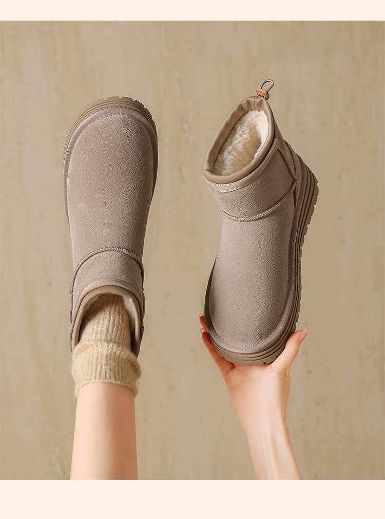 ZHR Women's Winter Snow Boots Long Plush Cold-Resistant Northeast Boots Thick Sole Suede Leather Ankle Boots JQ31 Camel Size 37 7