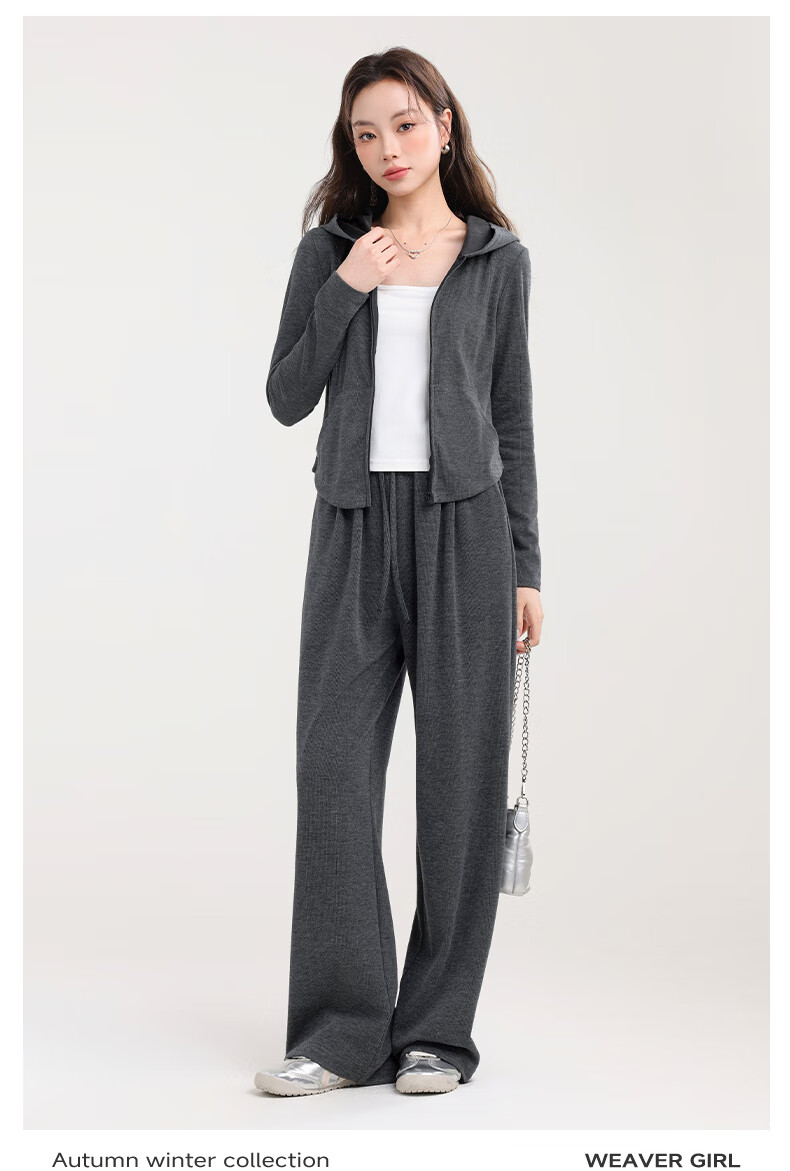 MJ STYLE Faux Cashmere Hooded Slim Cardigan with Glutinous Rice Pants Women's 2026 Spring Autumn New Slim Fit Commuting Set 5