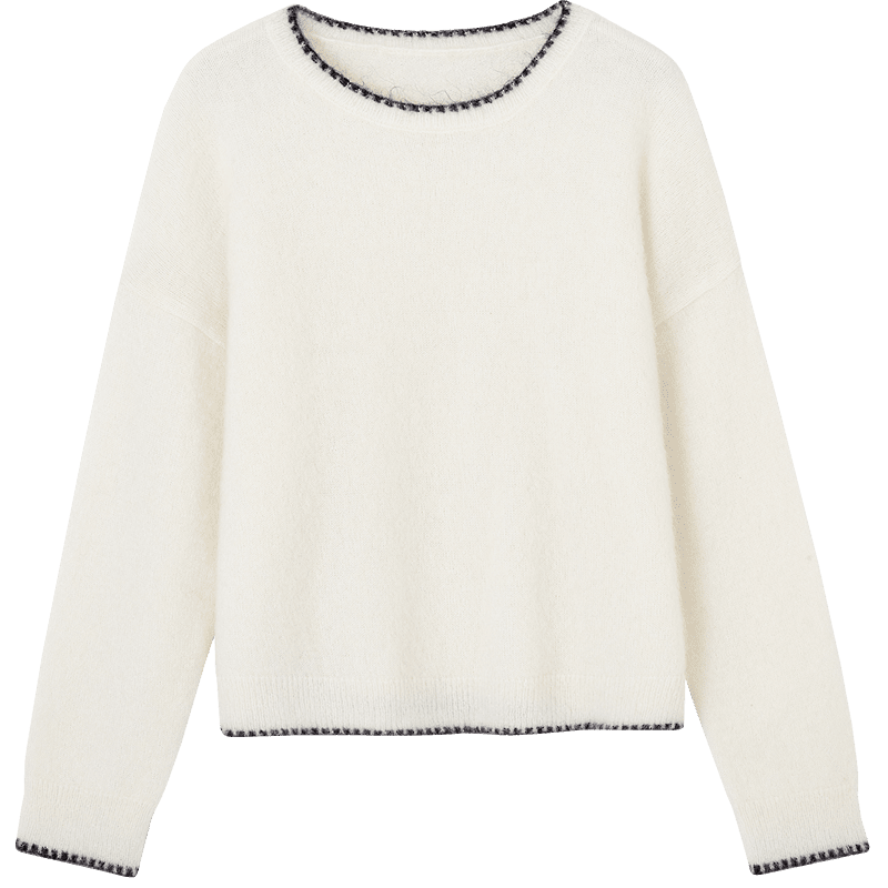 Demana Mohair Wool Blend Winter Cloud Breath Colorblock Crewneck Soft Stretch Knit Sweater Top