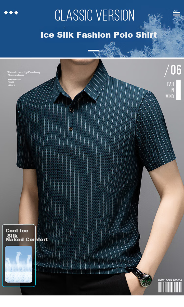 LangSha Polo Shirt for Men, Summer Ice Silk Quick-Dry Seamless Wrinkle-Resistant T-Shirt, Business Casual Collared Short Sleeve, Father's Day Gift 1
