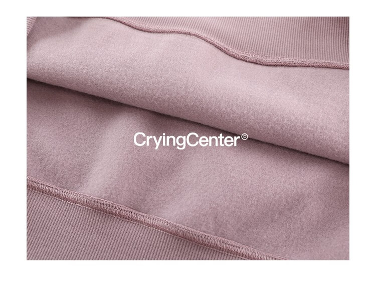 Crying Center Autumn Winter Logo Embroidered Classic Low Saturation Hooded Fleece Sweatshirt Gray Brown Pink S 2