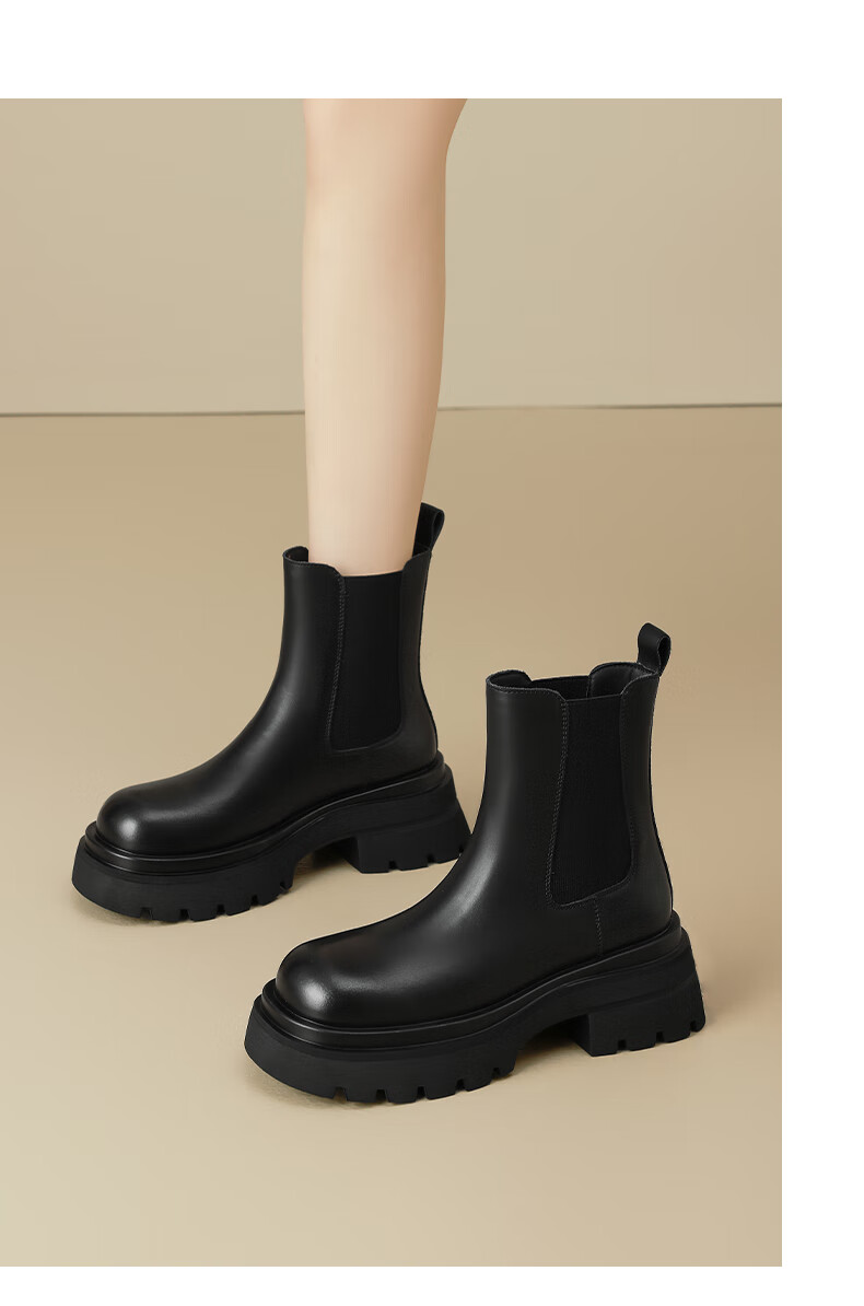 St&Sat Platform Martin Boots Women 2025 New Autumn Winter Genuine Leather Knight Short Boots British Black Chelsea Boots 8