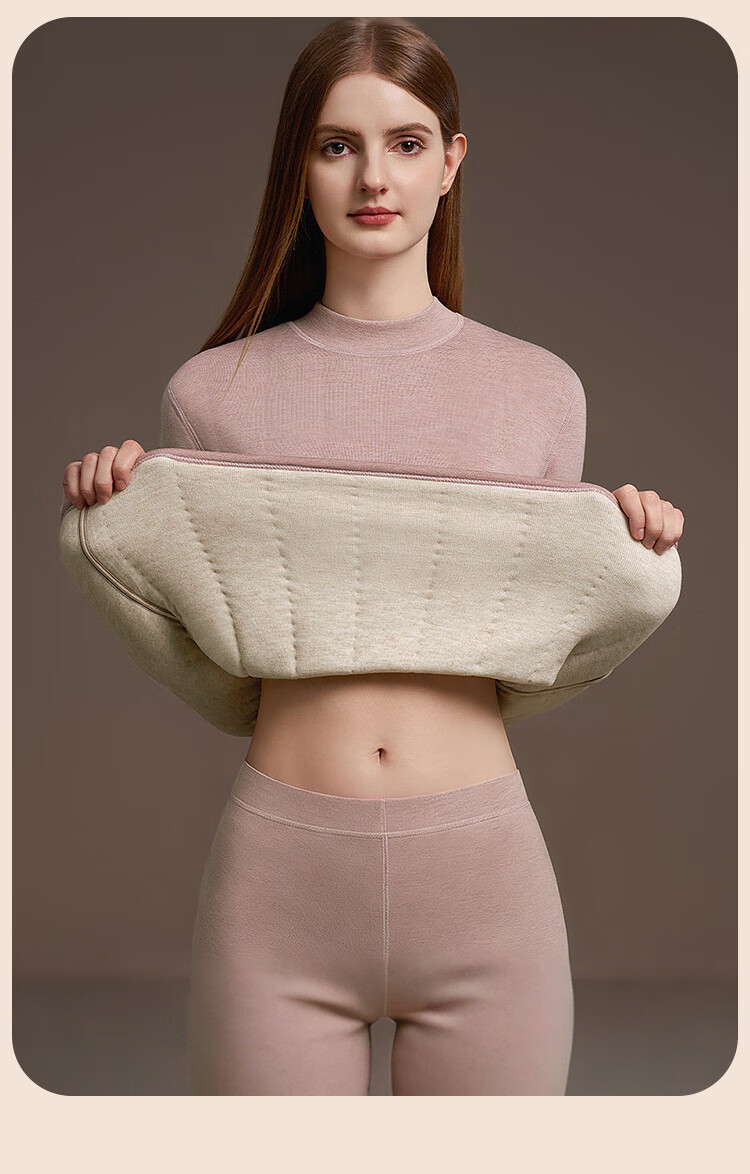 LangSha Women's Thermal Underwear Set Thickened Fleece Wool Warm Mid-Neck Winter Heat Retention Autumn Top and Bottom 17