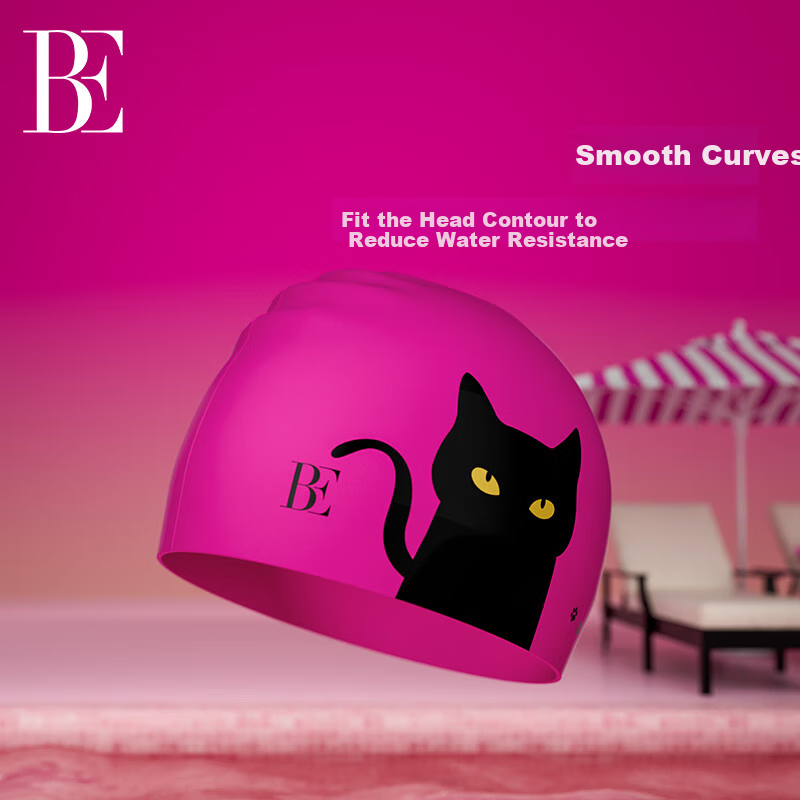 Шапочка для плавания BALNEAIRE Little Black Cat/Meow Series 2025, кремово-белая, женская, взрослая, с принтом BYM076