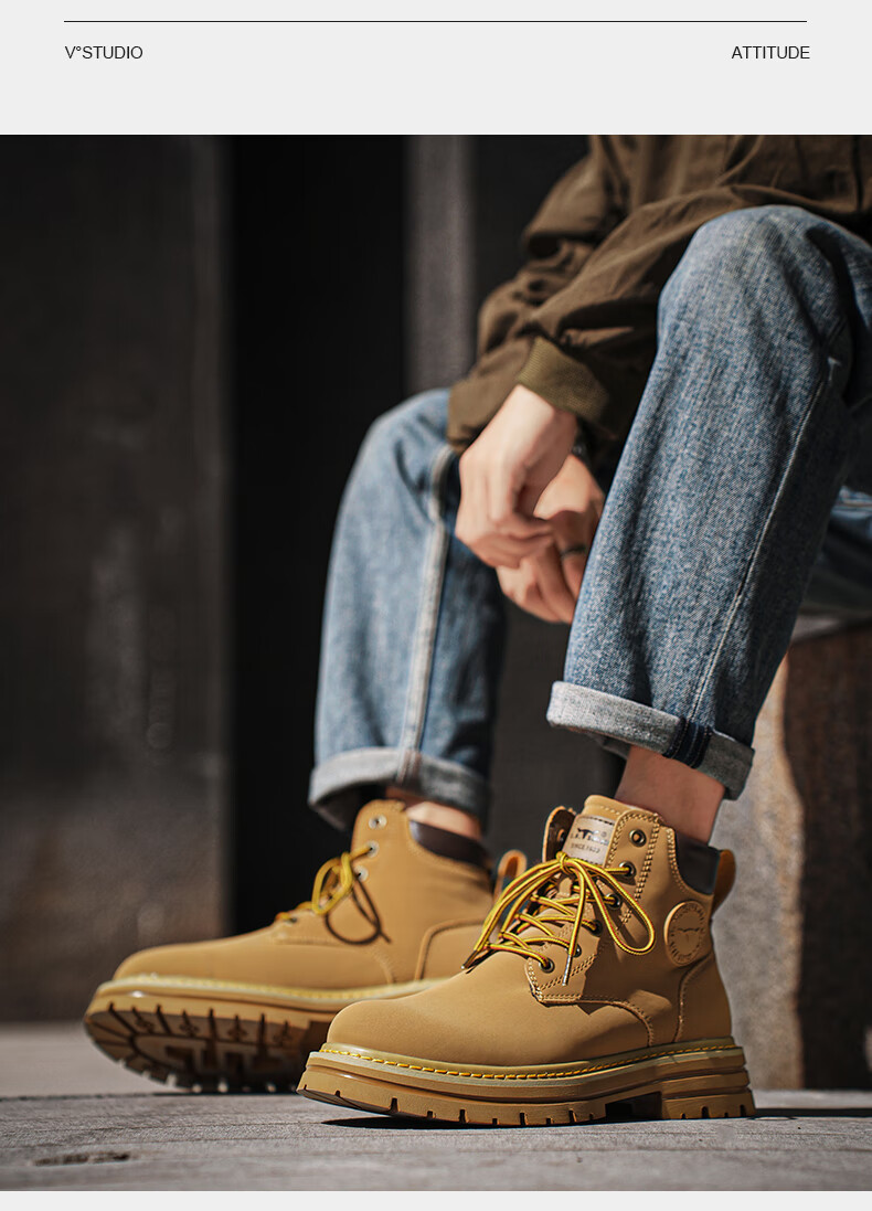 G.N.Shi Jia [Zhang Ruoyun Style] Men's Martin Boots Autumn Winter New Couple High-top Yellow Boots Outdoor Non-slip Work Shoes 1