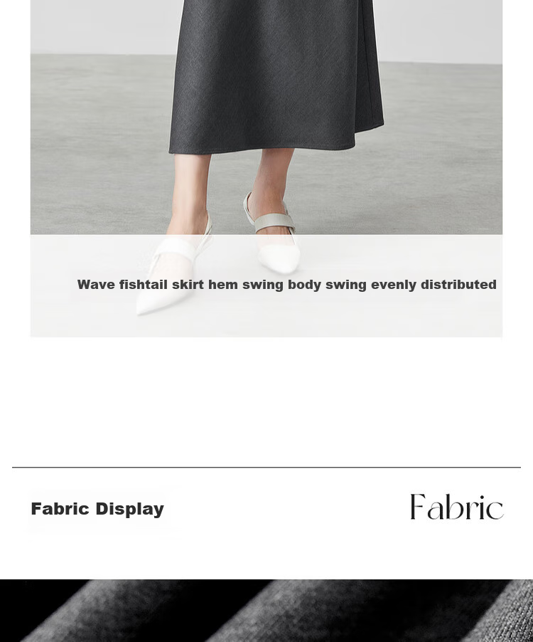 Sentubila Spring And Summer Wool Blend Skirt for Women with Elastic Waist, Slim Fit, Draping A-Line Skirt with Small Wavy Hem, Charcoal Gray, Size L 6