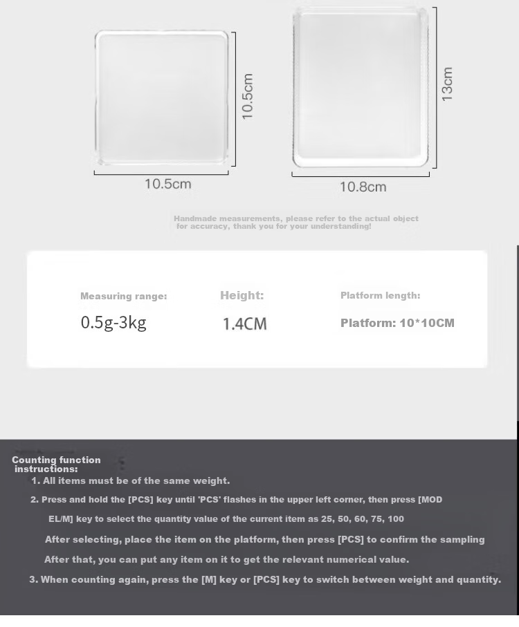 BJ Electronic Kitchen Scale Stainless Steel Weighing Surface Baking Scale Gram Scale Food Scale 3kg/0.1g Coffee Electronic Scale Gram Scale 16