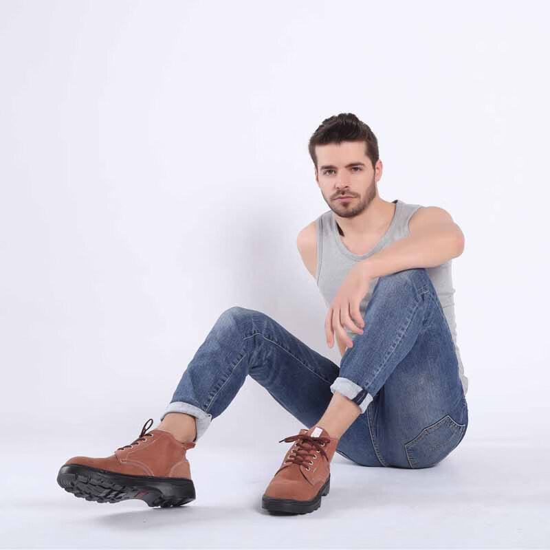 DUNWANG Men's Work Safety Shoes 9788-7 Suede Cowhide Welding Anti-Heat Anti-Smash Rubber Sole Slip-Resistant Size 42