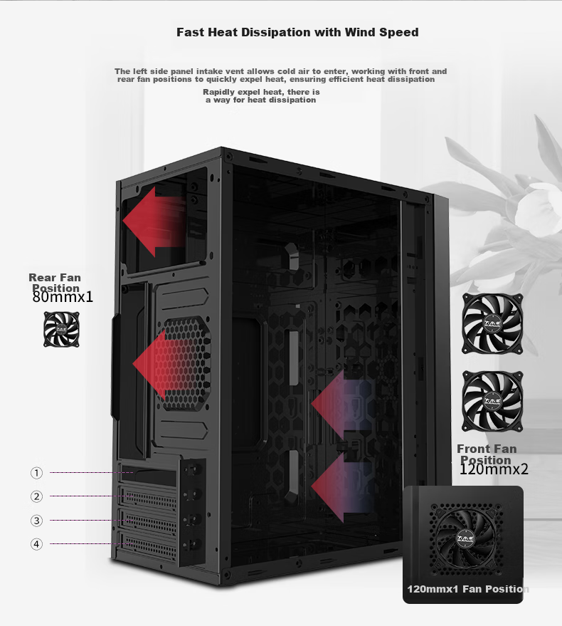 BUBALUS Reibo Black Desktop Computer Tower Case (Supports ATX Motherboard, Supports Optical Drive, Compatible with Multiple Hard Drives, Long Graphics Card Support, Cable Management on The Back, USB 3.0) 6