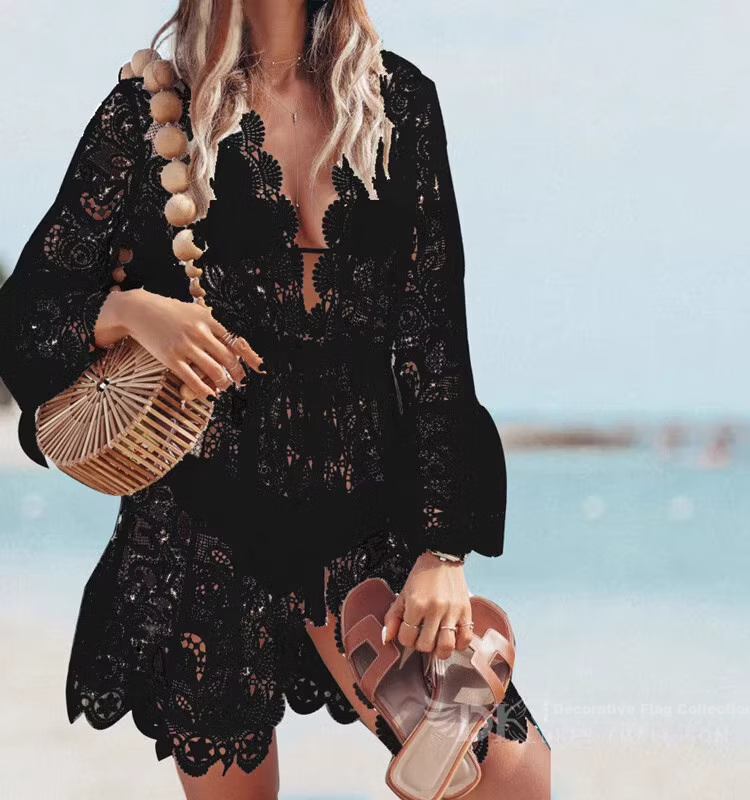 DK Bikini Cover-Up Jacket, Hot Spring Swimwear, Outer Lace Hollow-Out Beach Swimwear, Outer Cover Shawl for Women, L 8