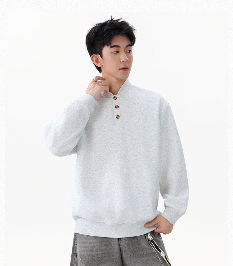Homlean Heavyweight Henry Collar Solid Color Sweatshirt Men Autumn Fashion Casual Loose Base Shirt HQ00 Black 4XL 3