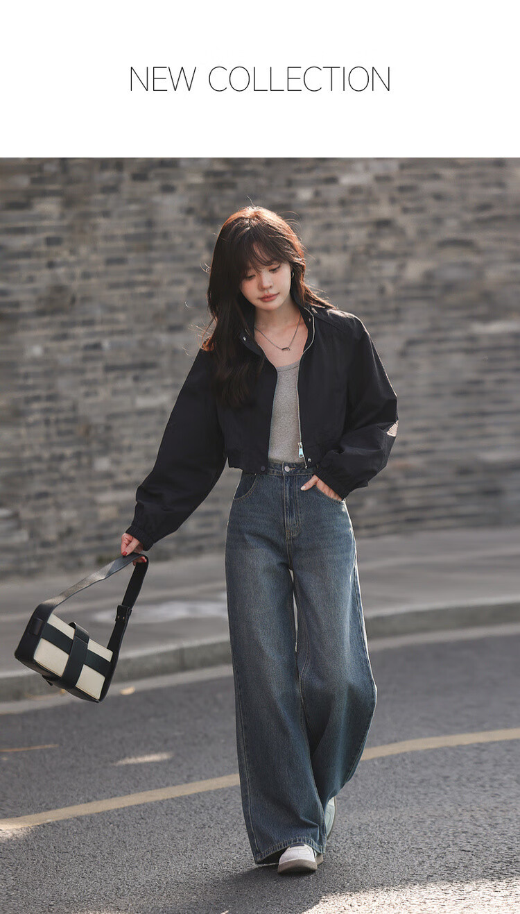 MT [Urban Style] Spring Street Style Stand Collar Casual Lightweight Zip-Up Loose Short Petite Women's Jacket 1