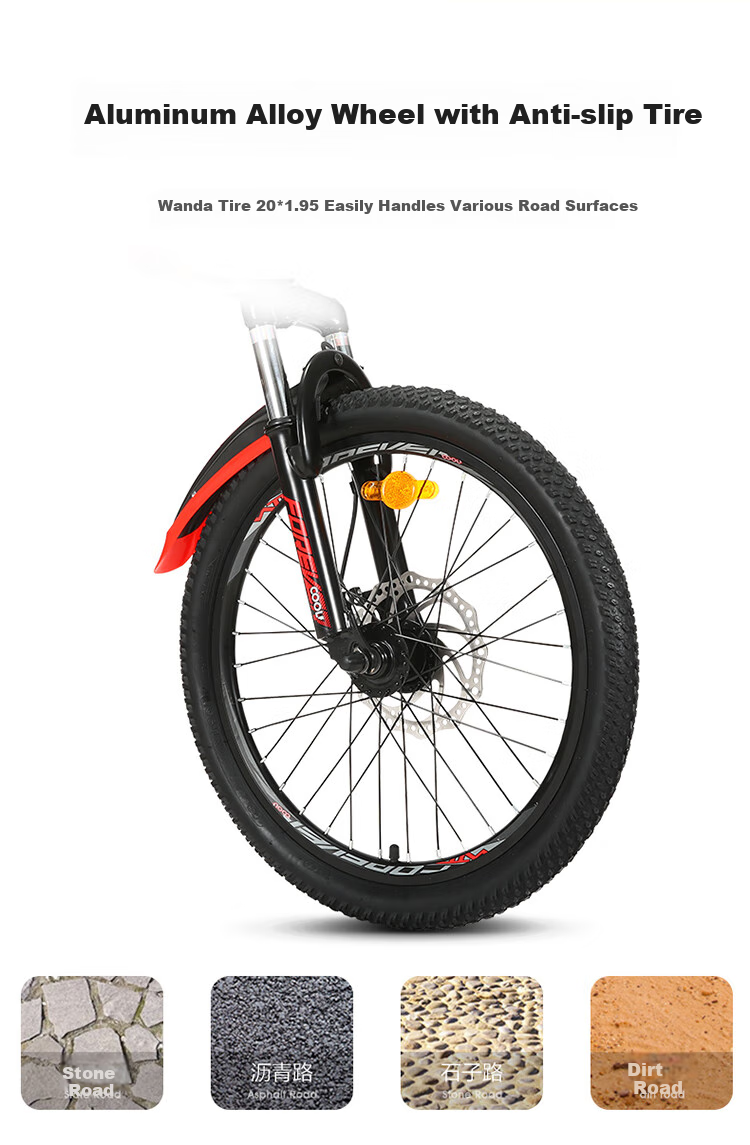 FOREVER Children's Bicycle, 20-Inch Youth Gears Mountain Bike for Ages 6-10, Pedal Off-Road Bicycle, Black And Red Color 17