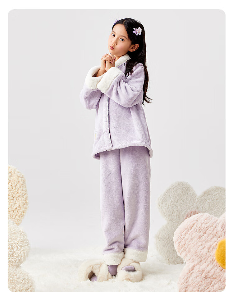 Balabala BalaOne Girls' Pajama Set 2025 Winter Thickened Flannel Warm Chinese Style Frog Button 209425171002 4
