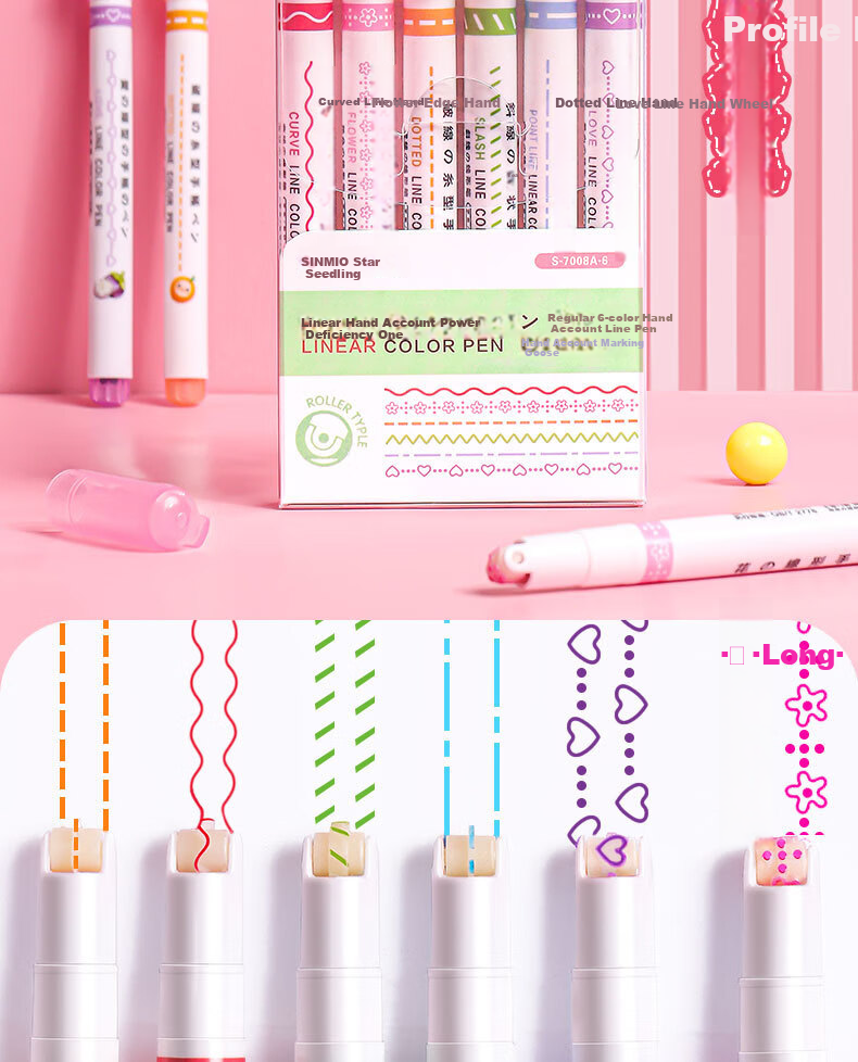 Shaonianban Fluorescent Pen Marking Pen, Student Floral Pattern Outline Pen, Journal Colorful Floral Pattern Curve Pen, Floral Line Drawing Pen, Floral Edge Marker Pen, 6-Piece Set, 7008 Exam Seaso 3