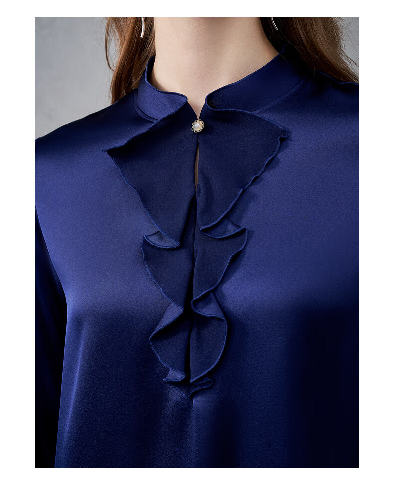 G2000 Satin Ribbon Stand Collar Women's Spring Autumn Silky Long Sleeve Casual Shirt Mall Same Style 19